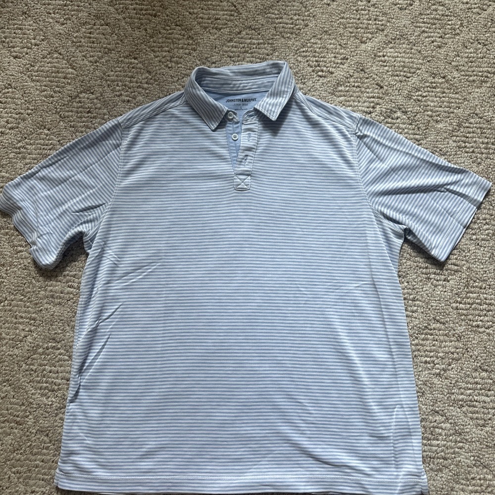 Johnston & Murphy Men's Blue White Short Sleeve Polo Shirt Sz Large Modal Blend